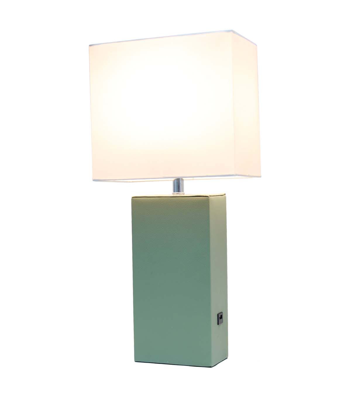 All The Rages 21 Leather Base Lamp With USB Port & Fabric Shade