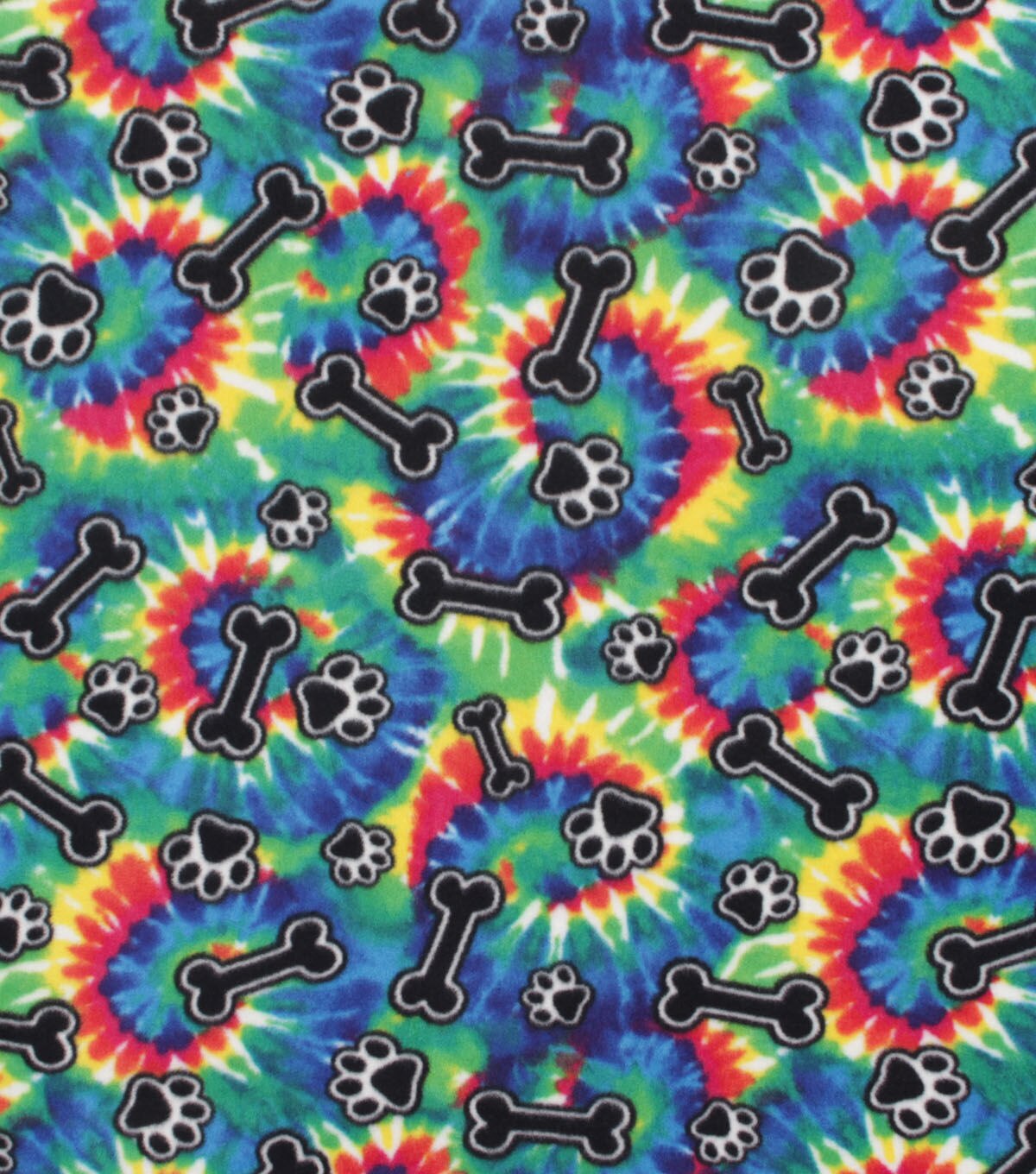 Bones & Paws on Tie Dye Anti Pill Fleece Fabric
