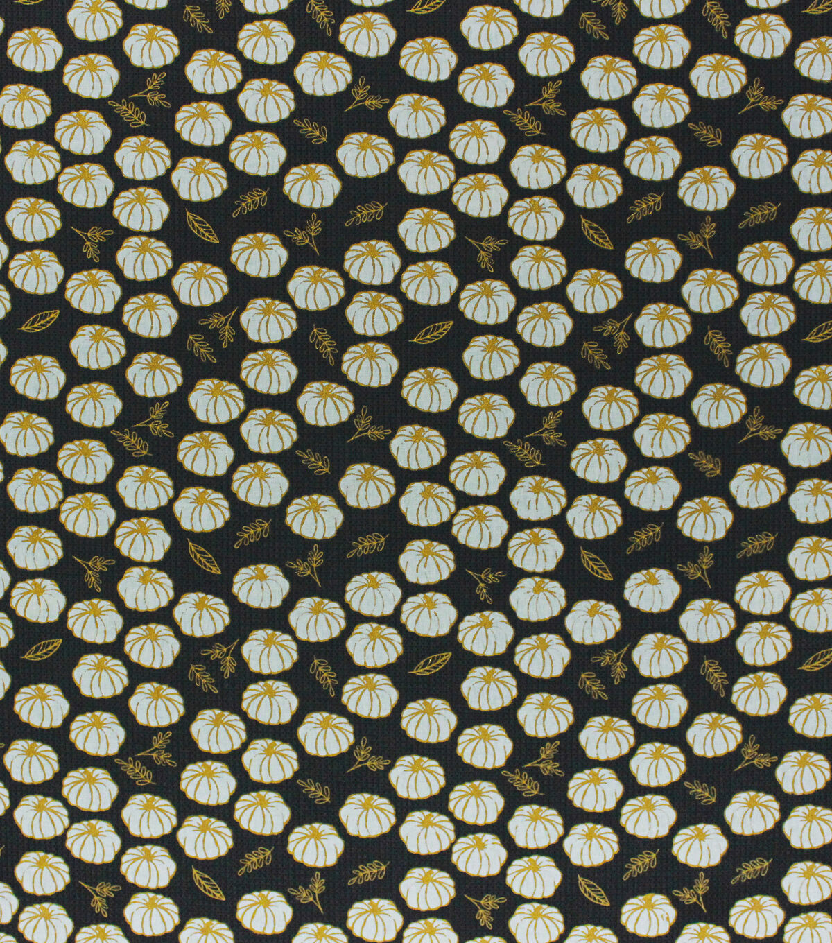 White Pumpkins on Gray Harvest Metallic Cotton Fabric