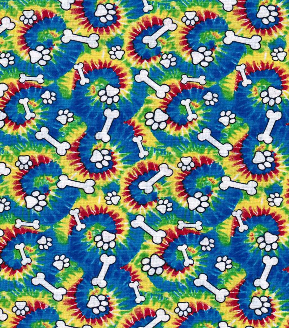 Novelty Cotton Fabric Paws & Bones on Tie Dye