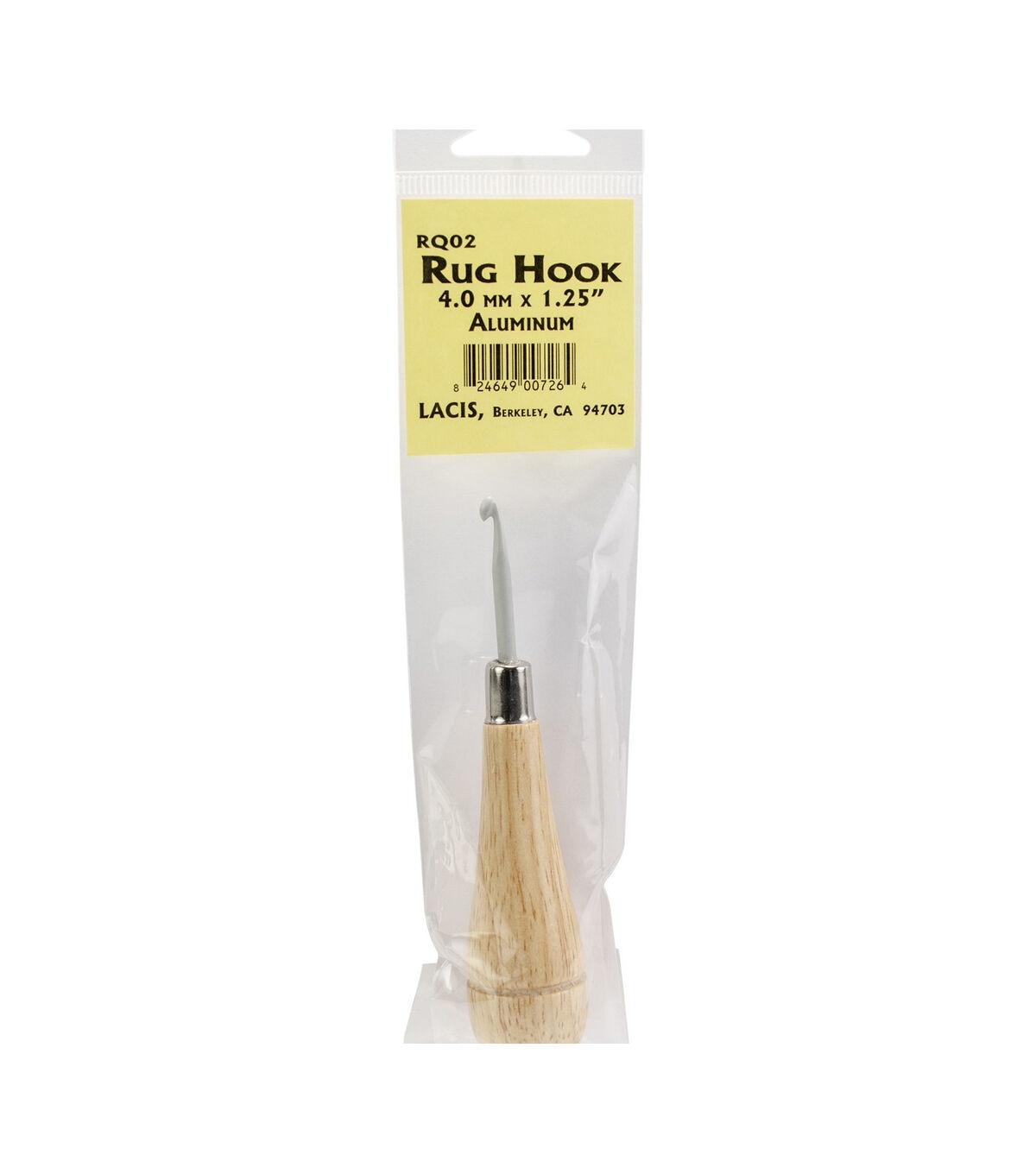 Lacis 4mmx1.25'' Aluminum Punch Needle Rug Hook with Wood Handle