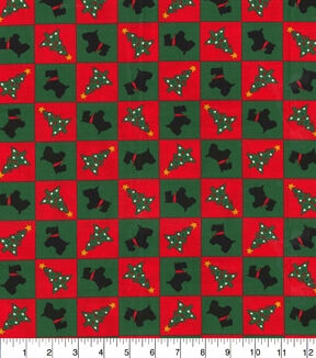 Trees on Green & Red Plaid Christmas Cotton Fabric