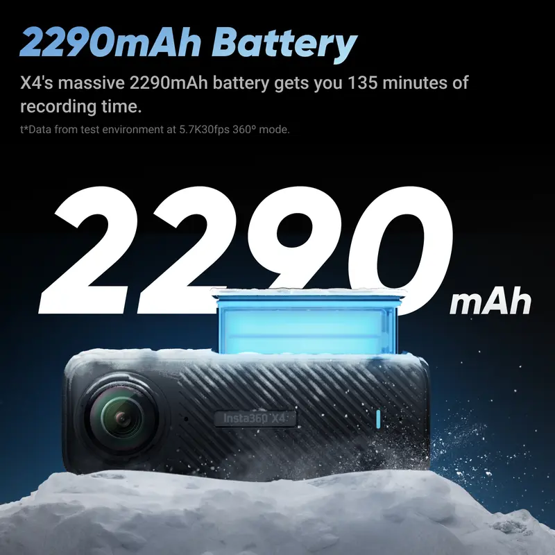 Insta360 X4 - 8K Waterproof 360 Action Camera, 4K Wide-Angle Video, Invisible Selfie Stick, Removable Lens Guards, 135 Min Battery Life, AI Editing, Stabilization, for Sports, Travel, Outdoor