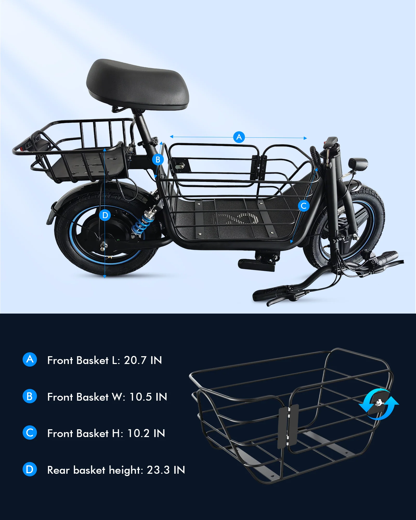 Gyroor C1Plus 1000W Electric Scooter with Dual Baskets for Pets & Cargo