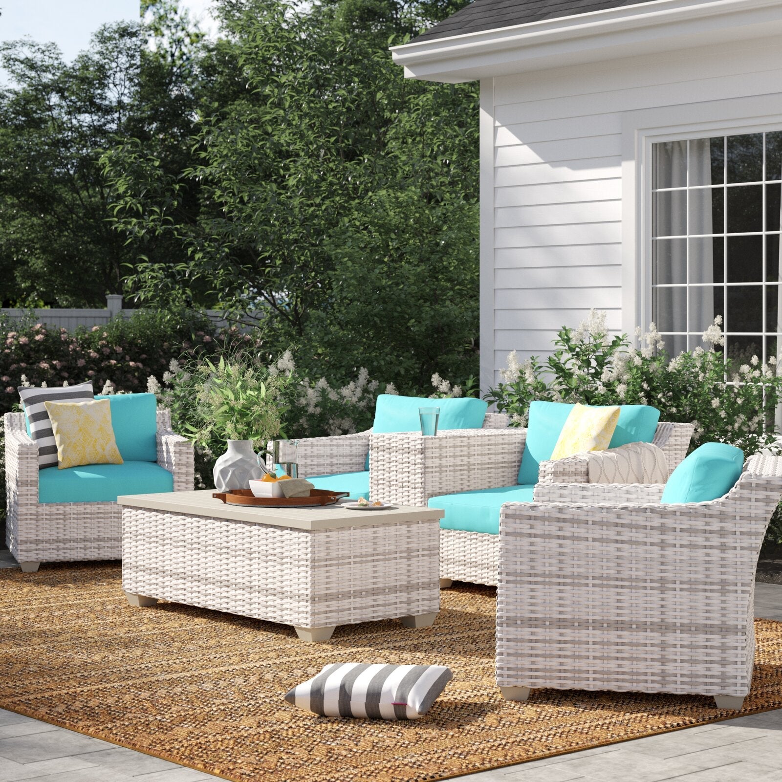 Falmouth Wicker/Rattan 4 - Person Seating Group with Cushions