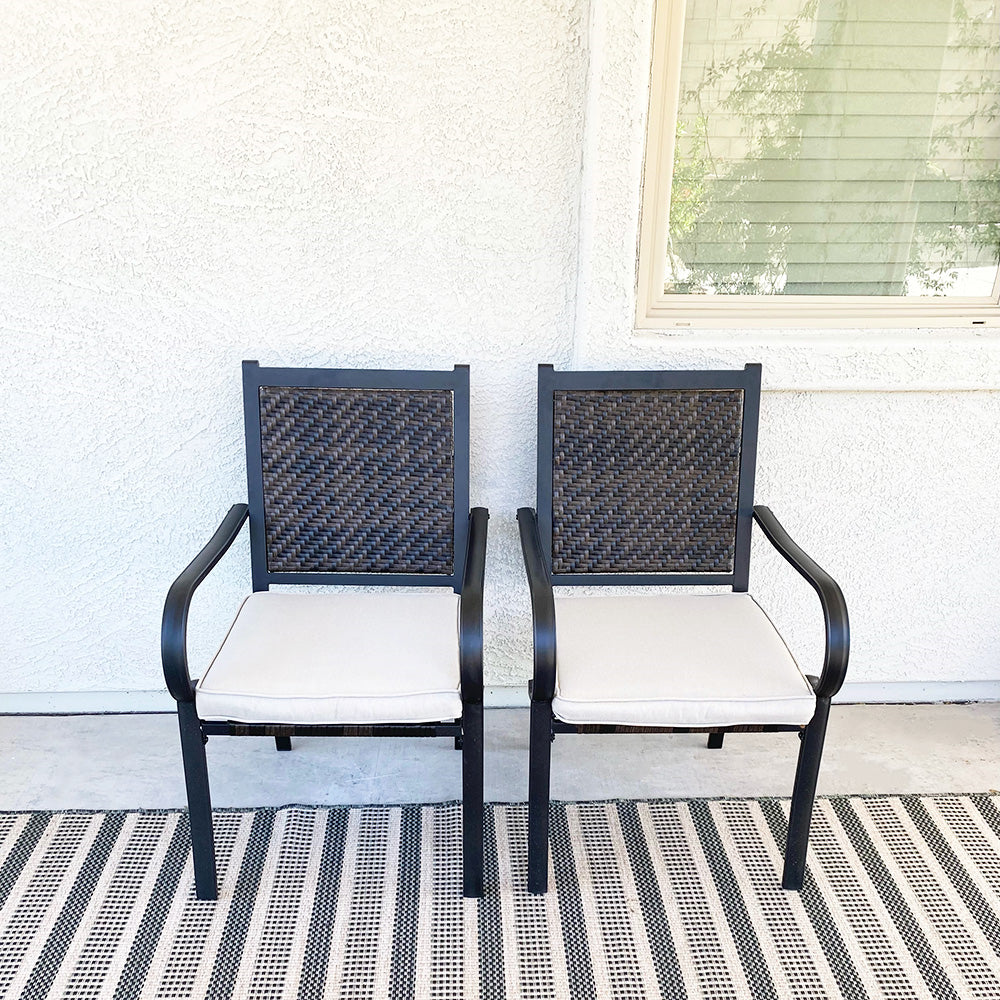 Rattan Metal Outdoor Dining Chairs, Set of 2