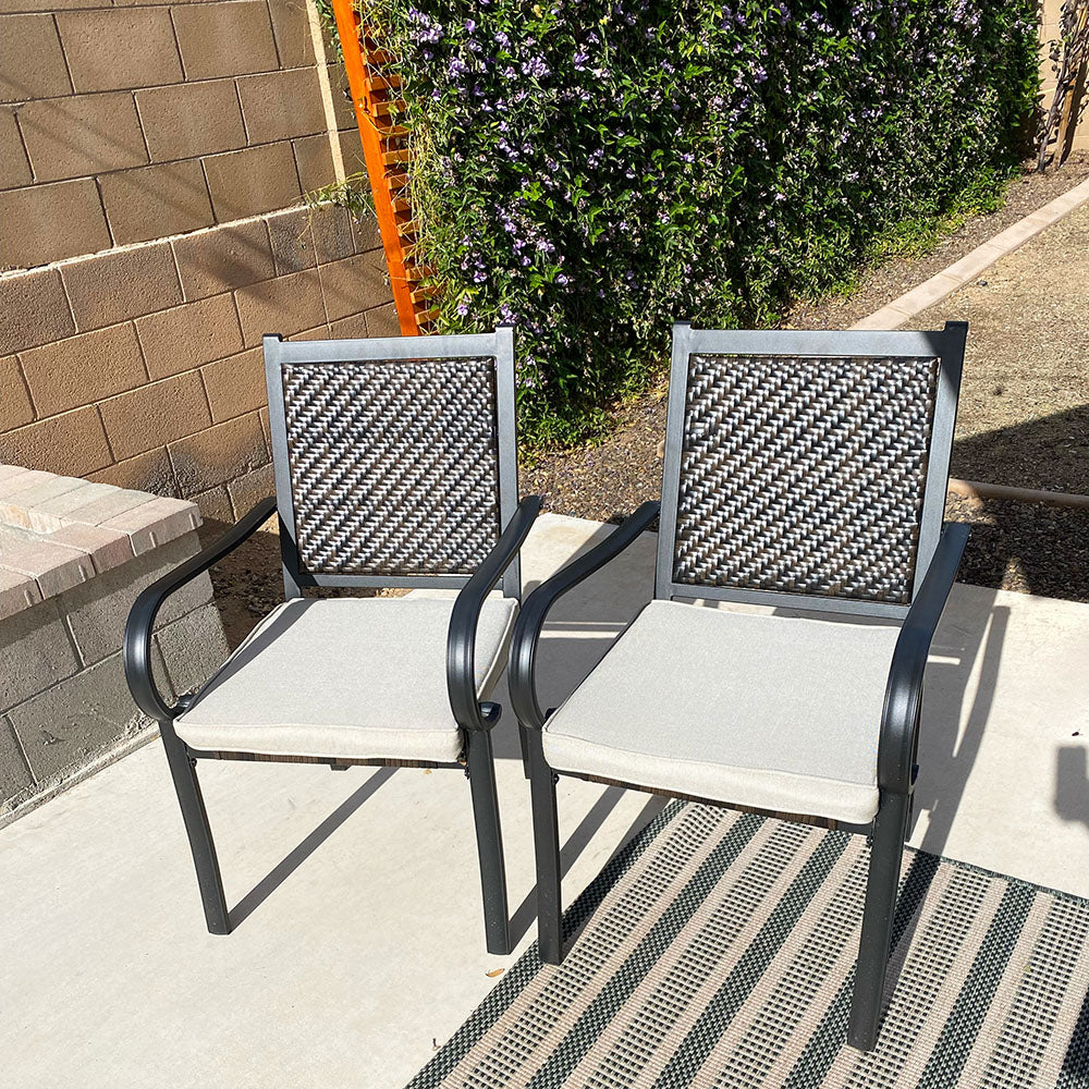 Rattan Metal Outdoor Dining Chairs, Set of 2