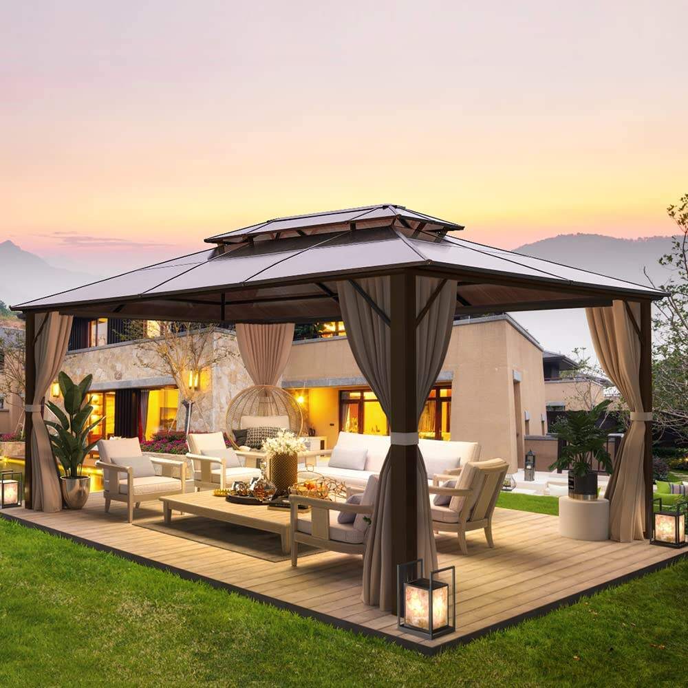 (Limit one per order)10'x13' Outdoor Polycarbonate Double Roof Hard Top Gazebo