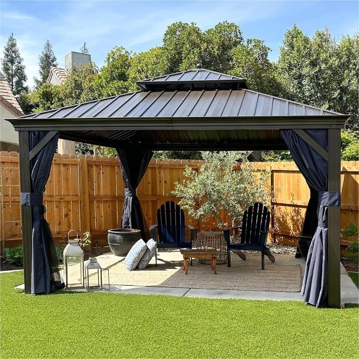 PURPLE LEAF 12' X 12' Outdoor Hardtop Gazebo for Patio All Weather Aluminum Metal Roof Backyard Pavilion