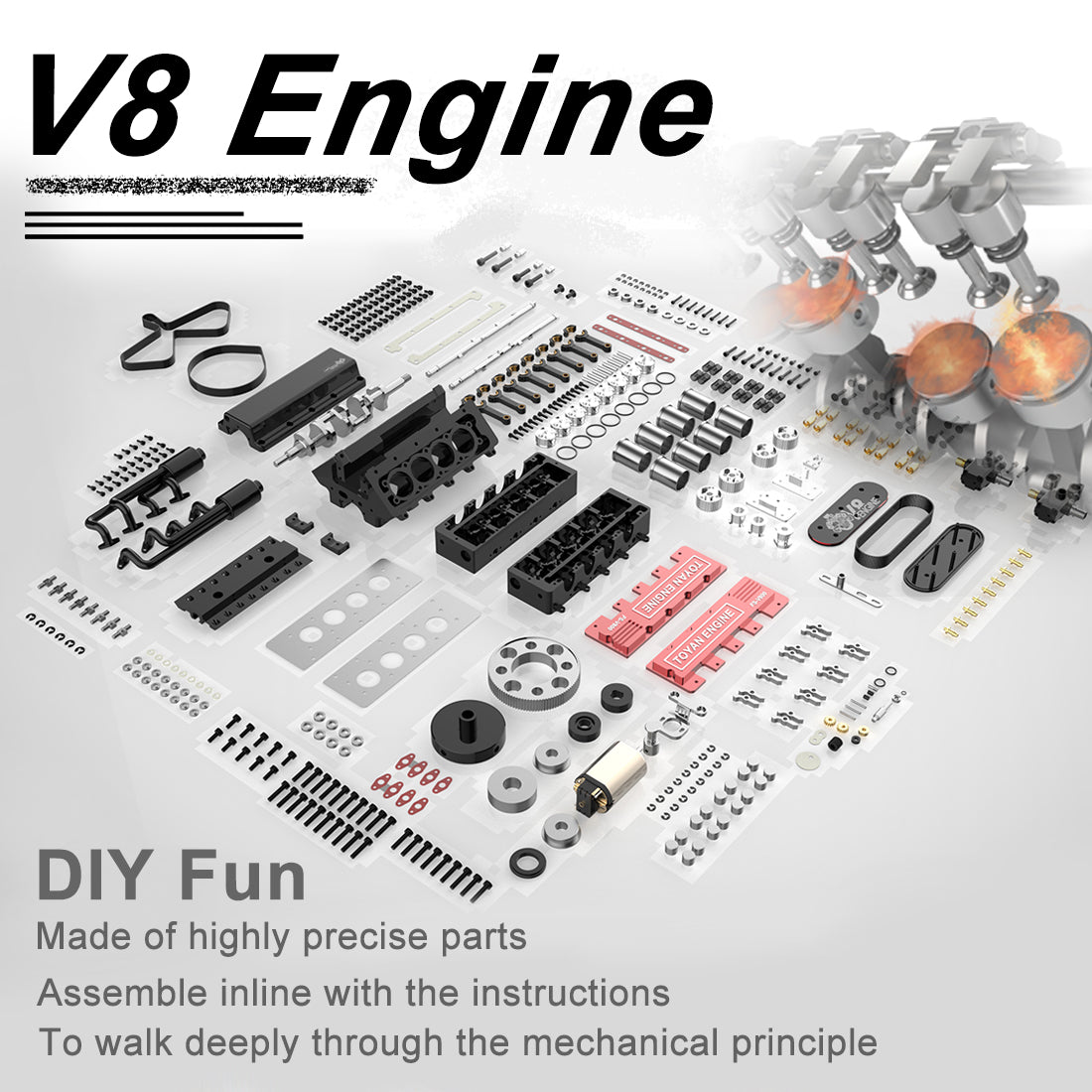 V8 Engine FS-V800 28cc Nitro Engine – Build Your Own V8 Engine – V8 Engine Model Kit That Works