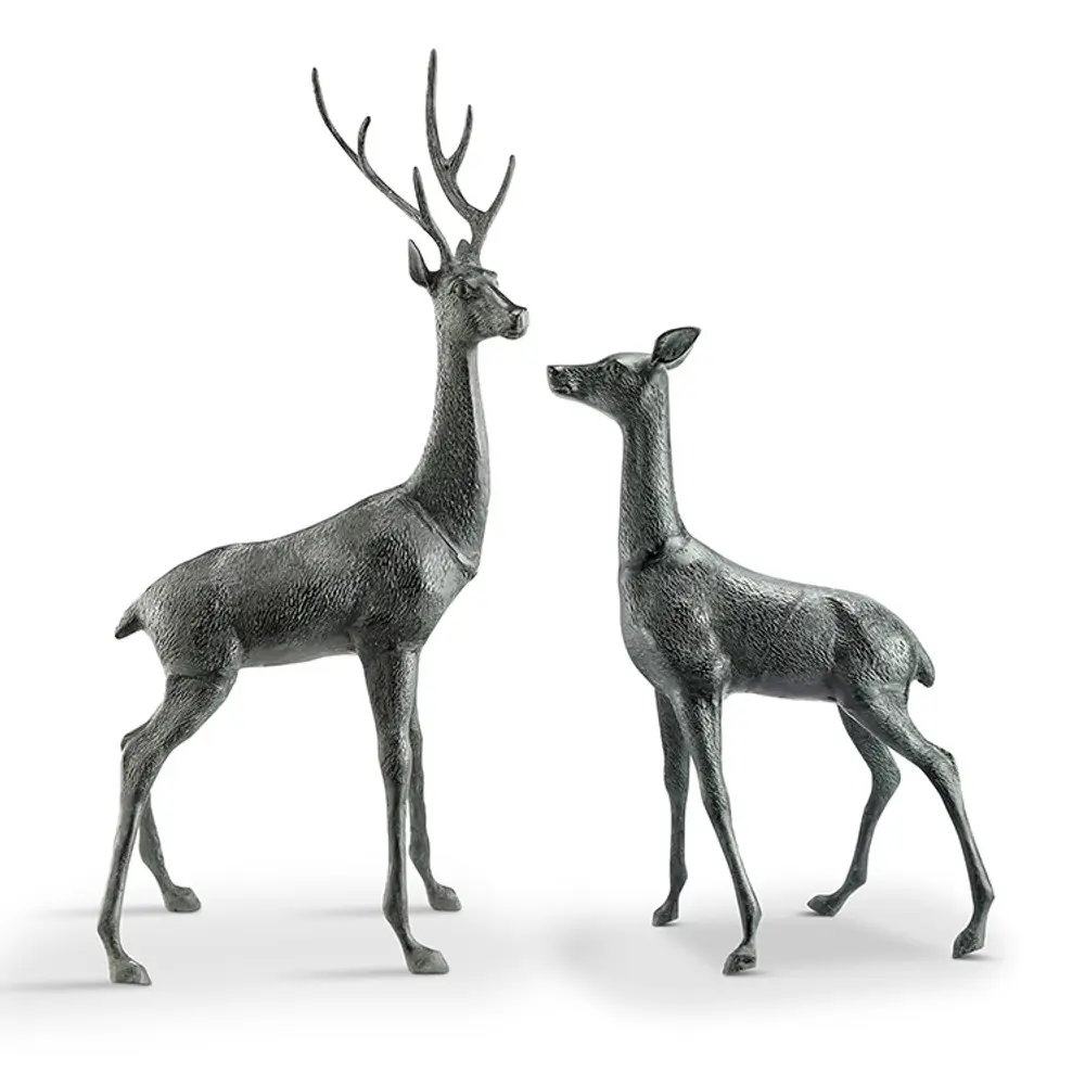 Buck and Doe Deer Garden Sculpture Pair