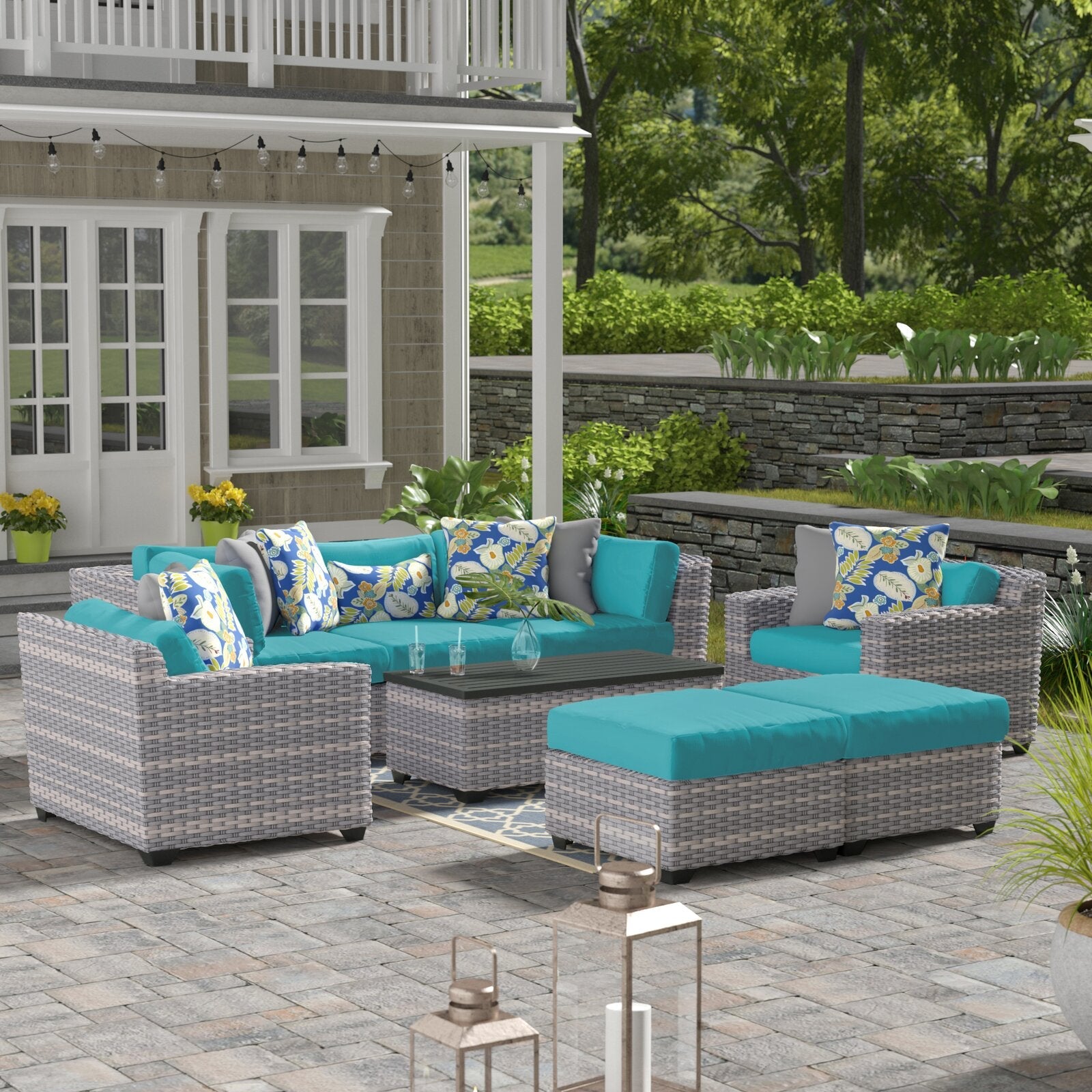 Merlyn Wicker/Rattan 7 - Person Seating Group with Cushions