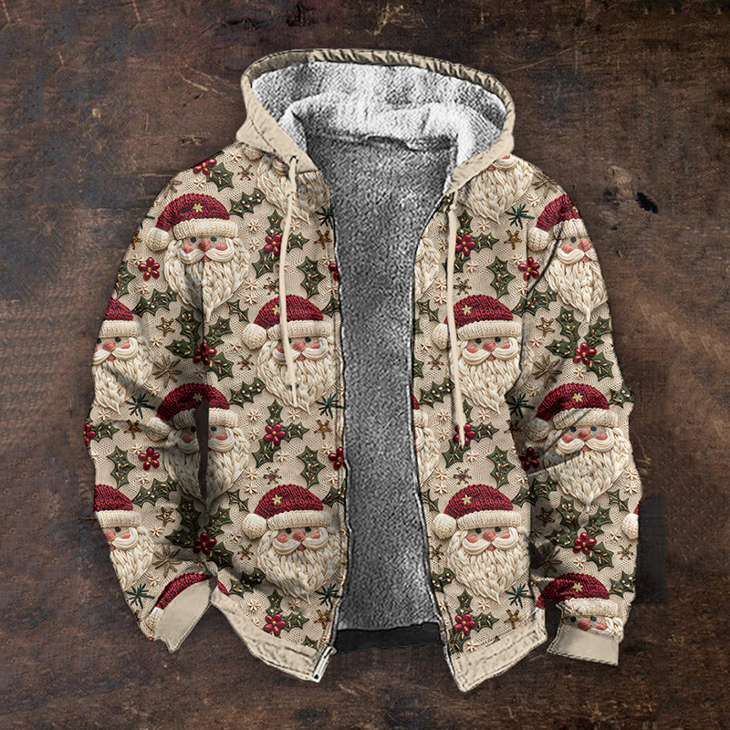 Men's Funny Christmas Santa Zipper Printed Hoodie