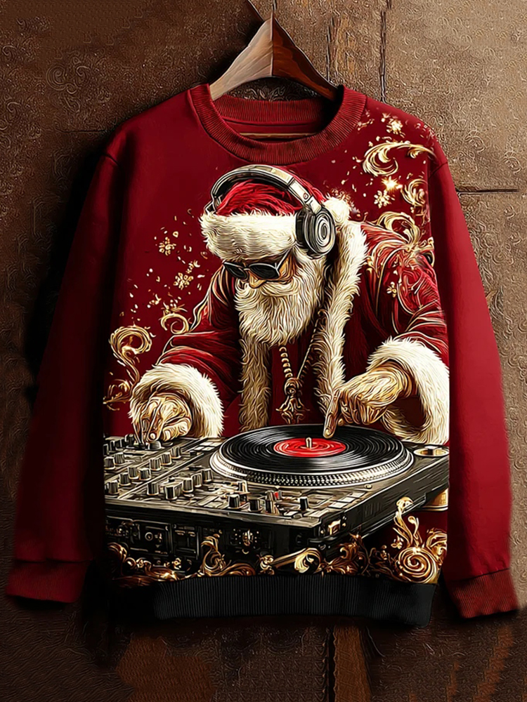 Men's Christmas Santa Claus Dj Hiphop Art Print Casual Sweatshirt