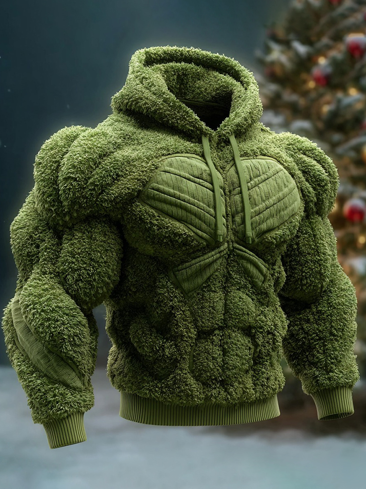 Line Art Flannel Warm Men's Hooded Sweatshirt