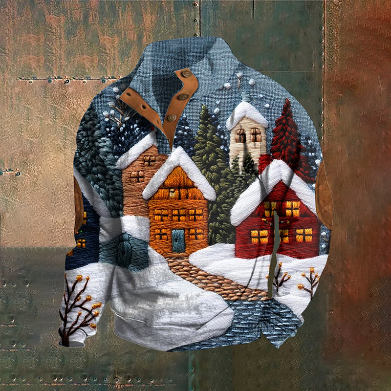 Men's Christmas View Button Casual Sweatshirt