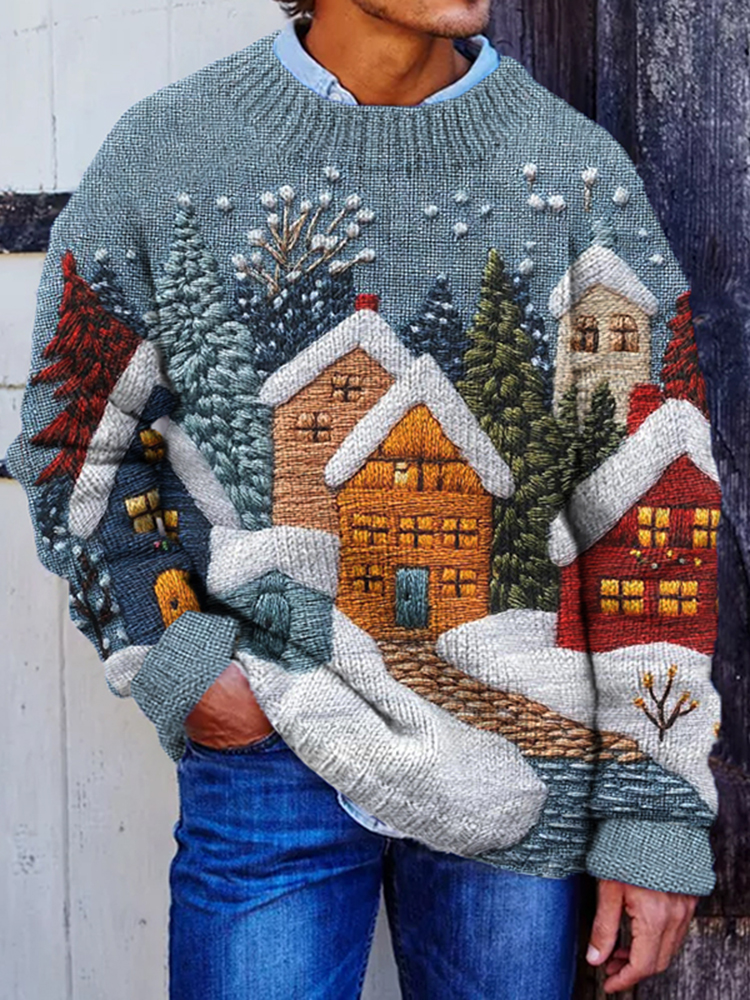 Men's Christmas View Crew Neck Cozy Sweater