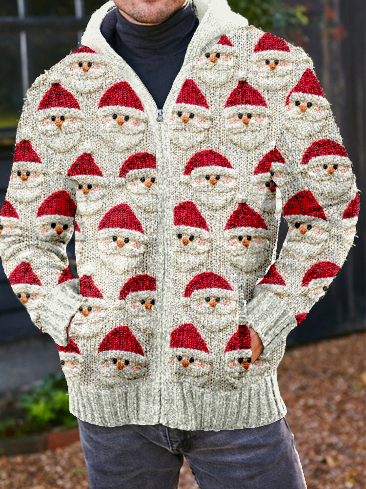 Men's Vintage Christmas Santa Claus Embroidery Cozy Cardigan