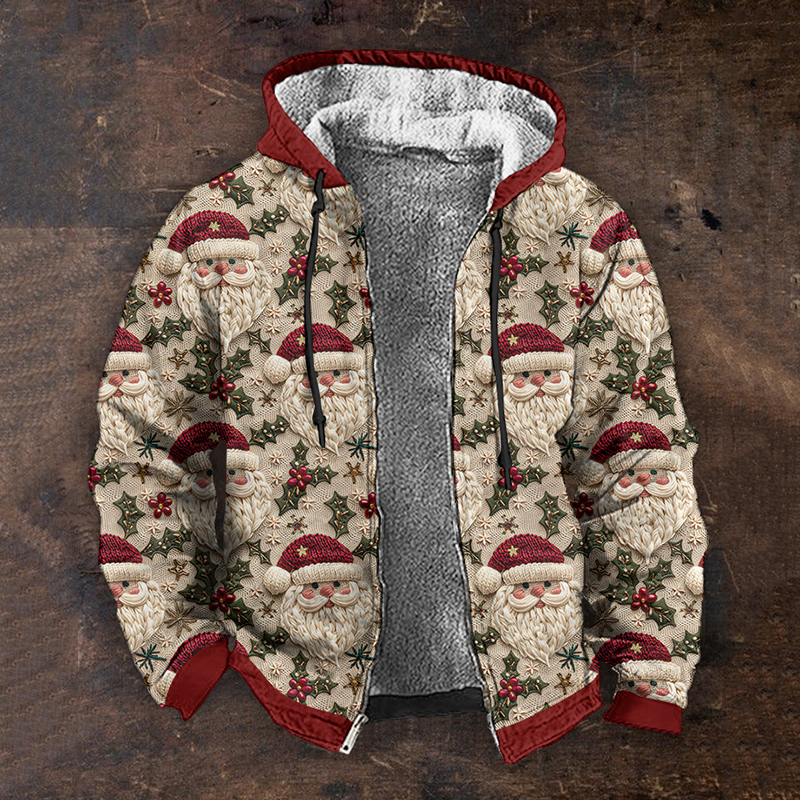 Men's Funny Christmas Santa Zipper Printed Hoodie