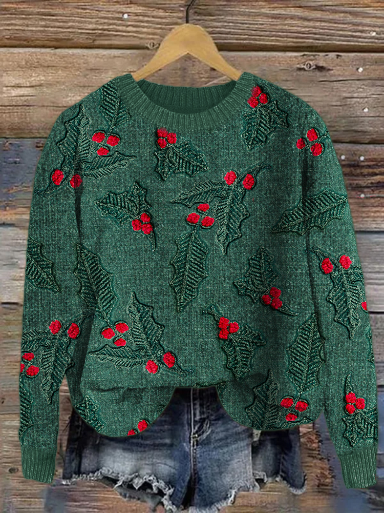 Christmas Berry Knit Art Cozy Sweater