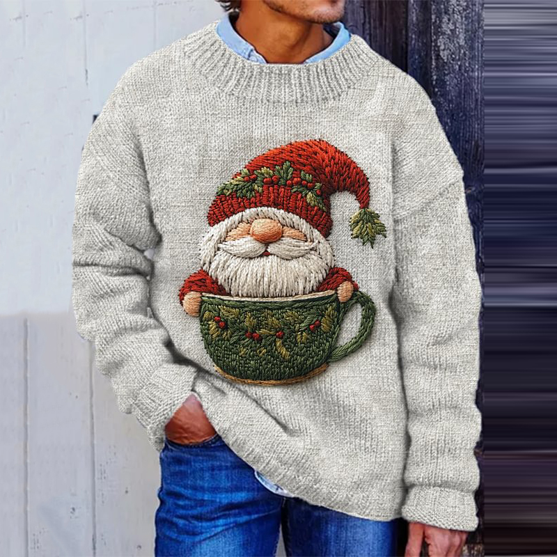Christmas Santa Claus Embroidered Cozy Knit Sweater