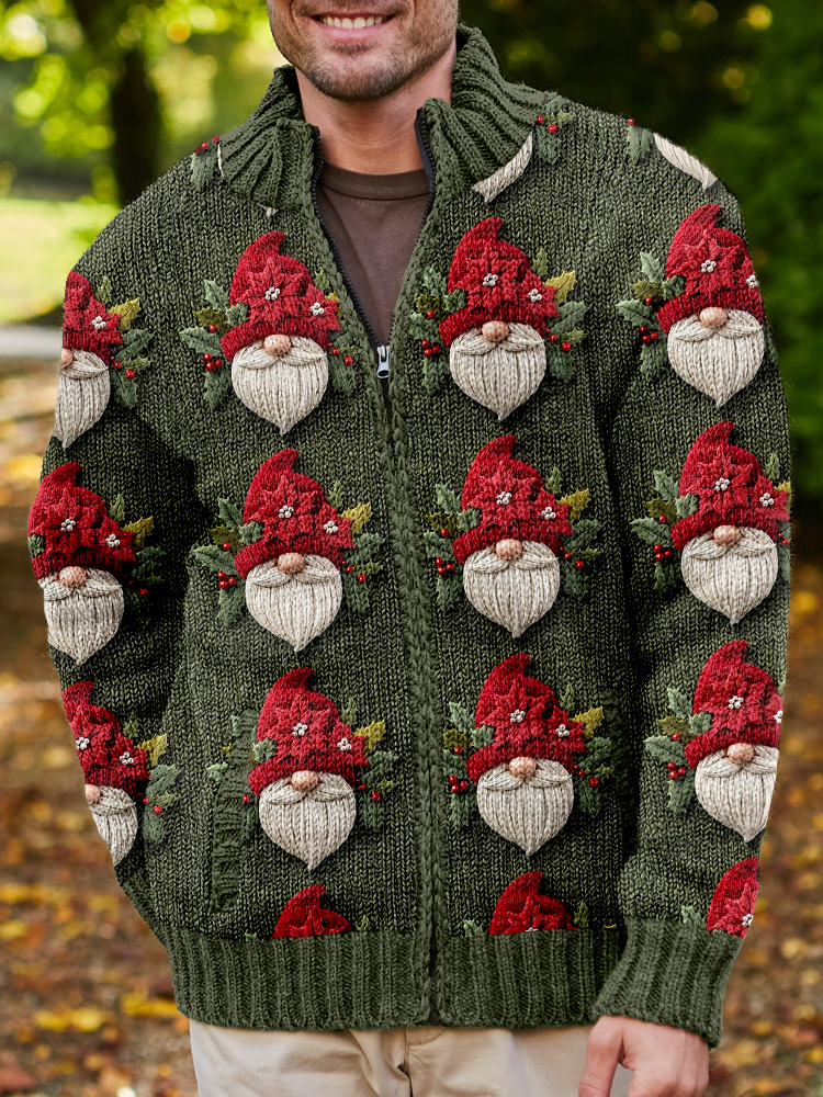 Cute Christmas Santa Gnome Embroidered Cozy Cardigan