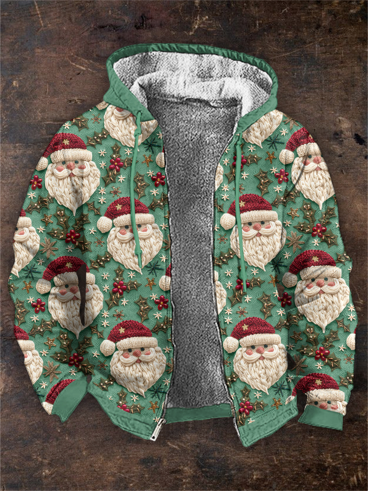 Men's Funny Christmas Santa Zipper Printed Hoodie