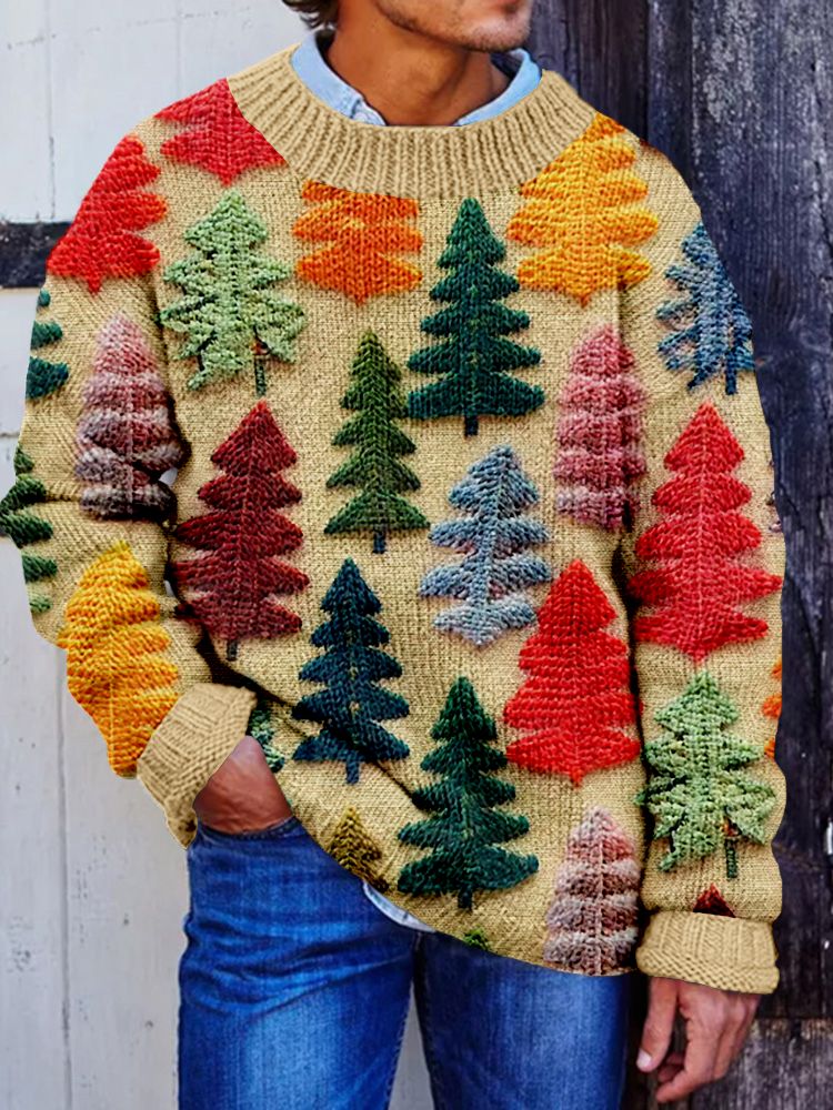 Men's Christmas Trees Embroidered Cozy Sweater