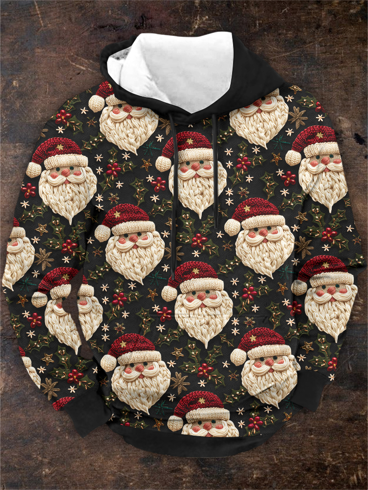 Men's Vintage Christmas Santa Claus Pattern Print Hoodie
