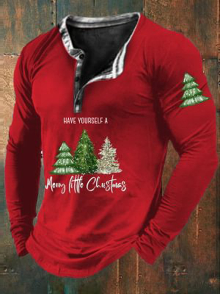 Men's Casual Have Yourself A Merry Little Christmas Printed Long Sleeve T-Shirt