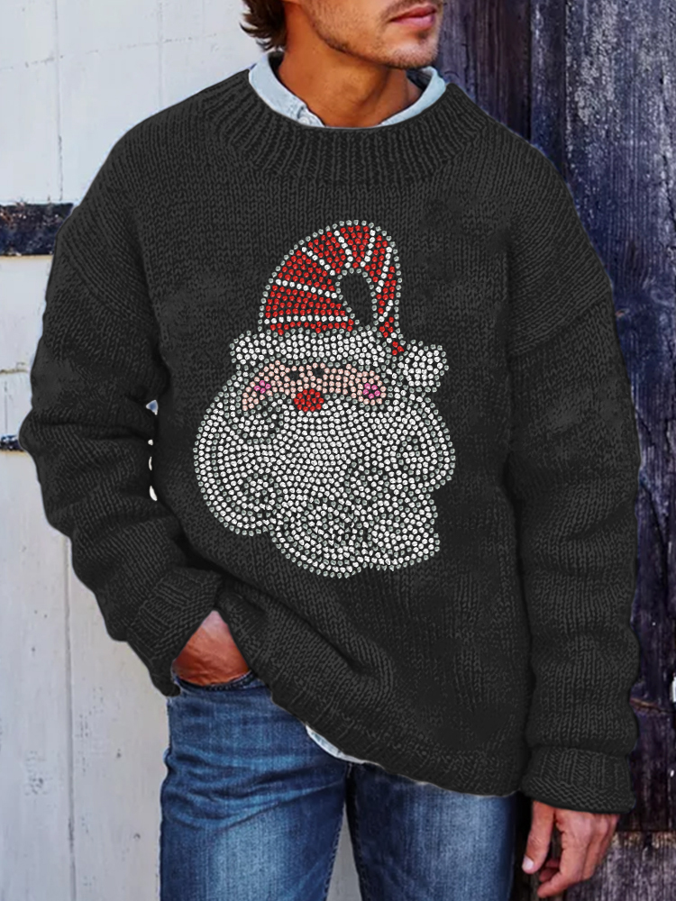 Shiny Rhinestone Santa Pattern Cozy Knit Sweater