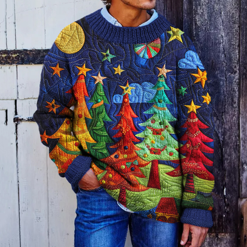 Men's Colorful Christmas Tree Knit Cozy Sweater