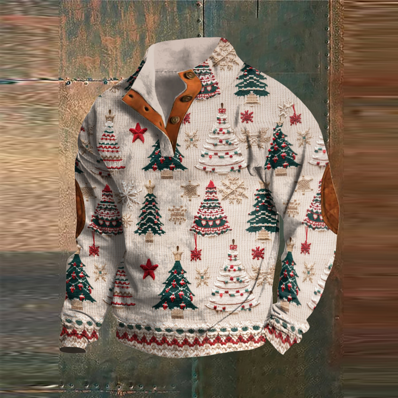 Men's Vintage Christmas Tree Embroidered Comfy Sweatshirt