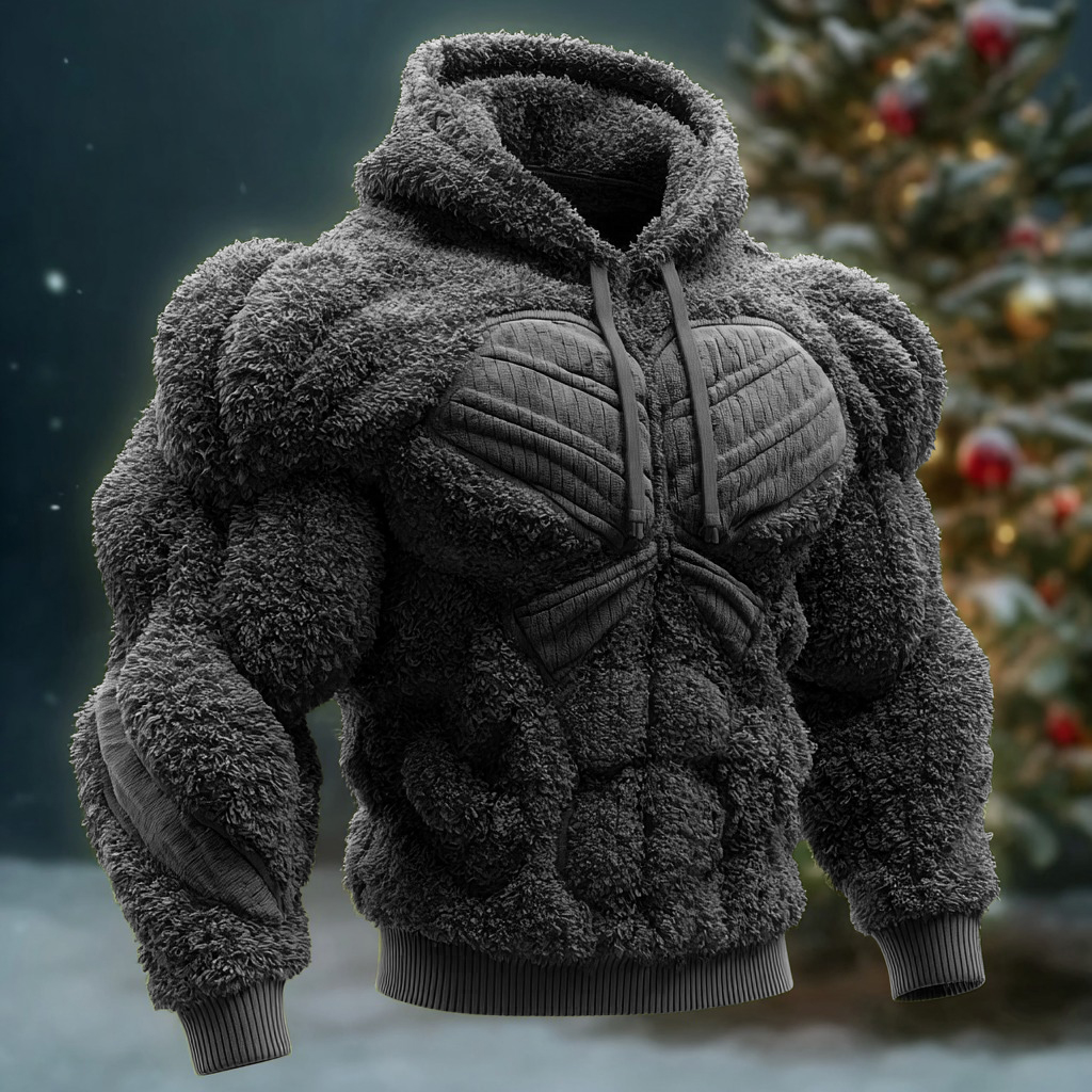 Line Art Flannel Warm Men's Hooded Sweatshirt