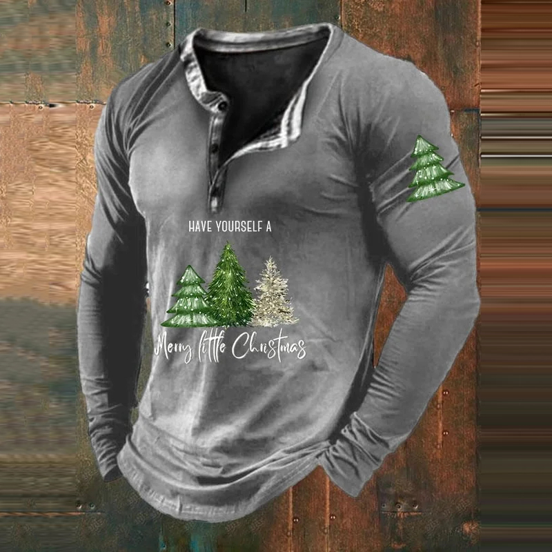 Men's Casual Have Yourself A Merry Little Christmas Printed Long Sleeve T-Shirt
