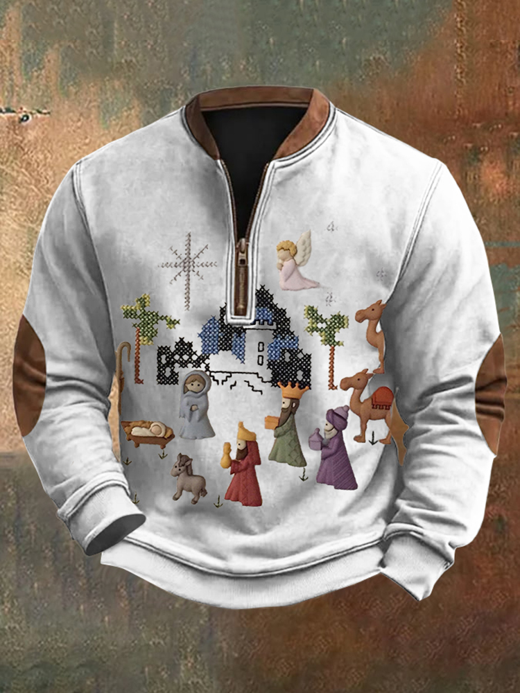 Men's Vintage Faith Printed Zip Collar Sweatshirt