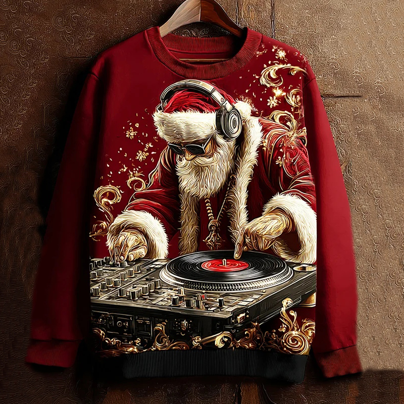 Men's Christmas Santa Claus Dj Hiphop Art Print Casual Sweatshirt