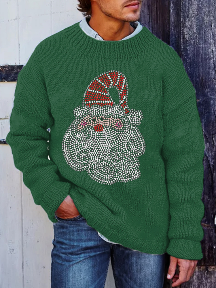 Shiny Rhinestone Santa Pattern Cozy Knit Sweater