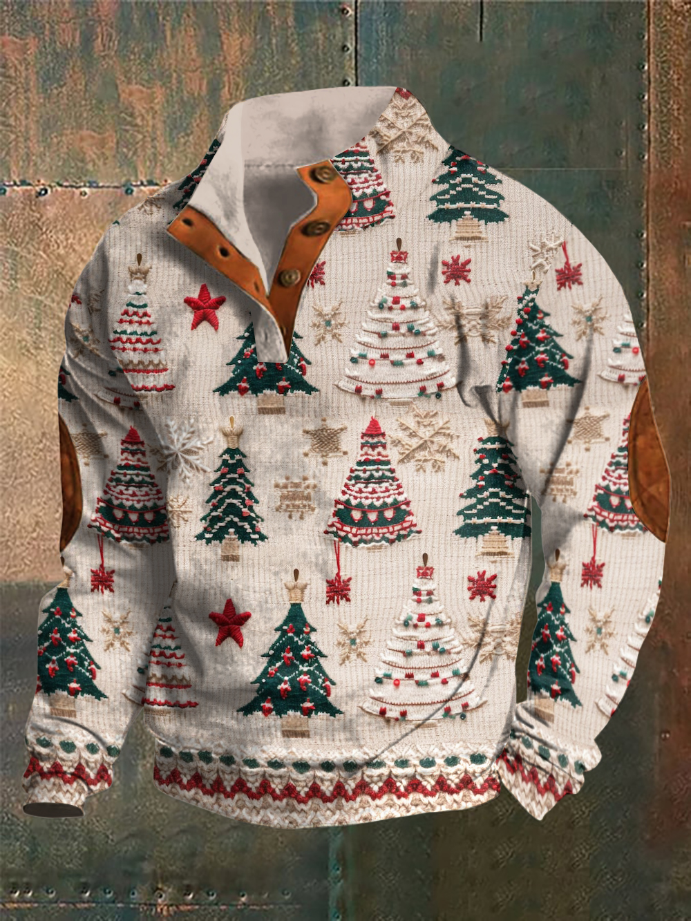 Men's Vintage Christmas Tree Embroidered Comfy Sweatshirt
