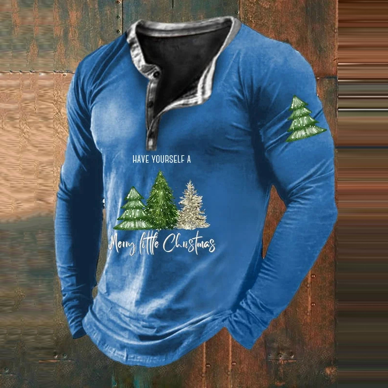 Men's Casual Have Yourself A Merry Little Christmas Printed Long Sleeve T-Shirt