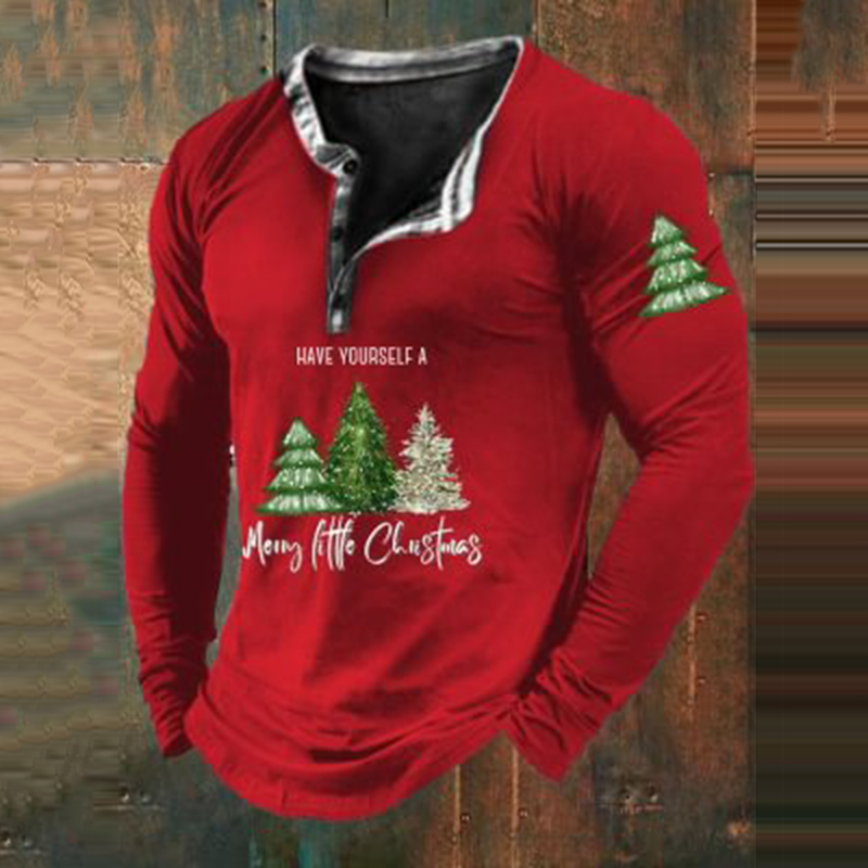 Men's Casual Have Yourself A Merry Little Christmas Printed Long Sleeve T-Shirt