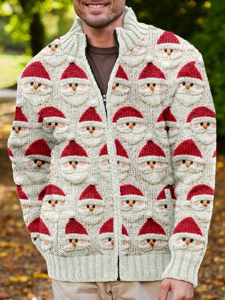 Men's Vintage Christmas Santa Claus Embroidery Cozy Cardigan