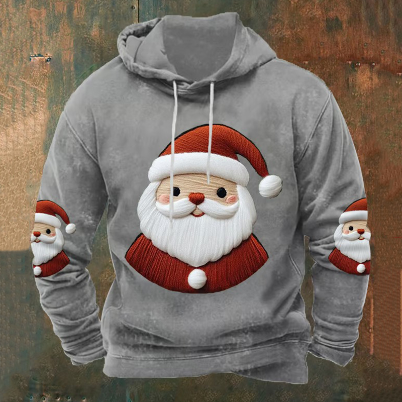 Men's Vintage Christmas Santa Claus Pattern Print Hoodie