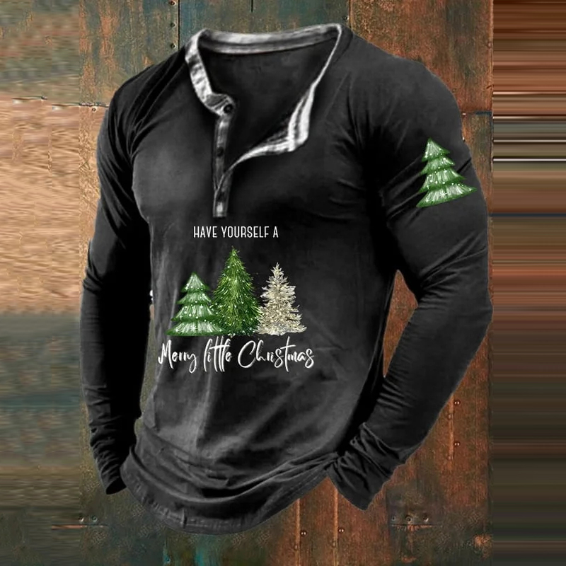 Men's Casual Have Yourself A Merry Little Christmas Printed Long Sleeve T-Shirt