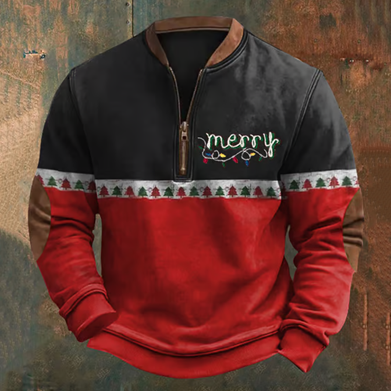 Men's Vintage Merry Christmas In Lights Print Sweatshirt