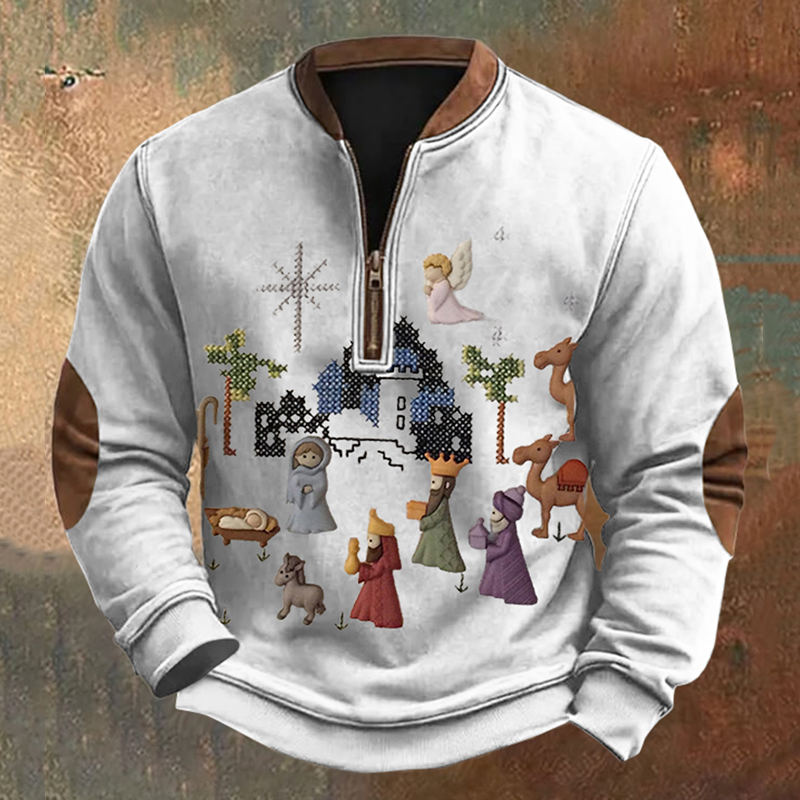 Men's Vintage Faith Printed Zip Collar Sweatshirt