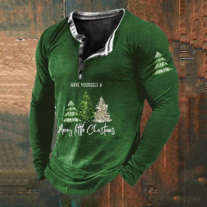 Men's Casual Have Yourself A Merry Little Christmas Printed Long Sleeve T-Shirt