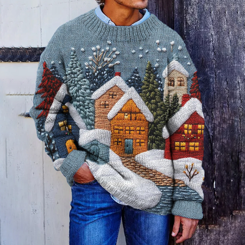 Men's Christmas View Crew Neck Cozy Sweater