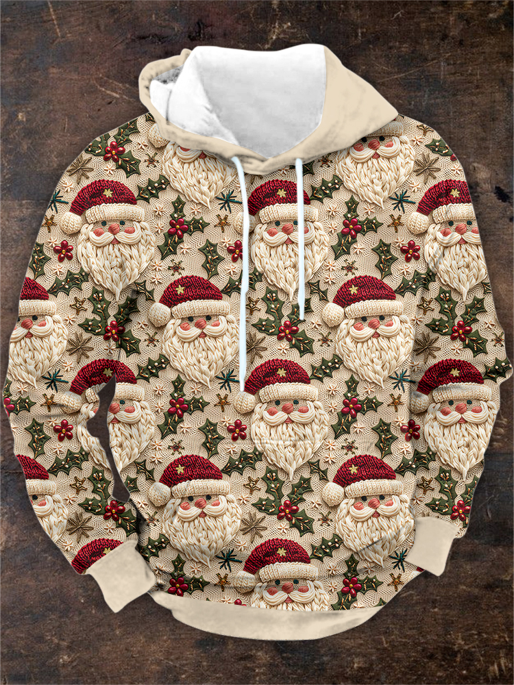 Men's Vintage Christmas Santa Claus Pattern Print Hoodie
