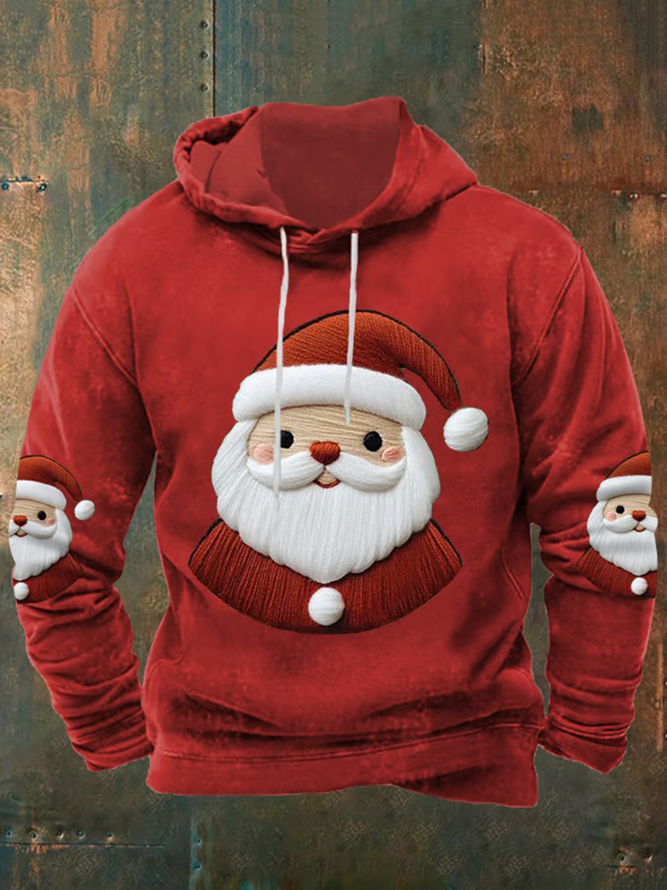 Men's Vintage Christmas Santa Claus Pattern Print Hoodie